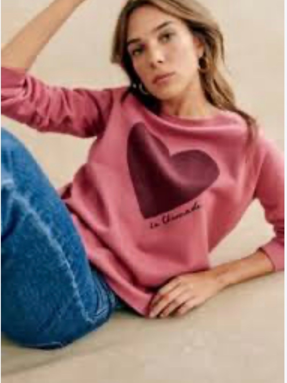 Sezane Rose Pink Heart Graphic Sweatshirt